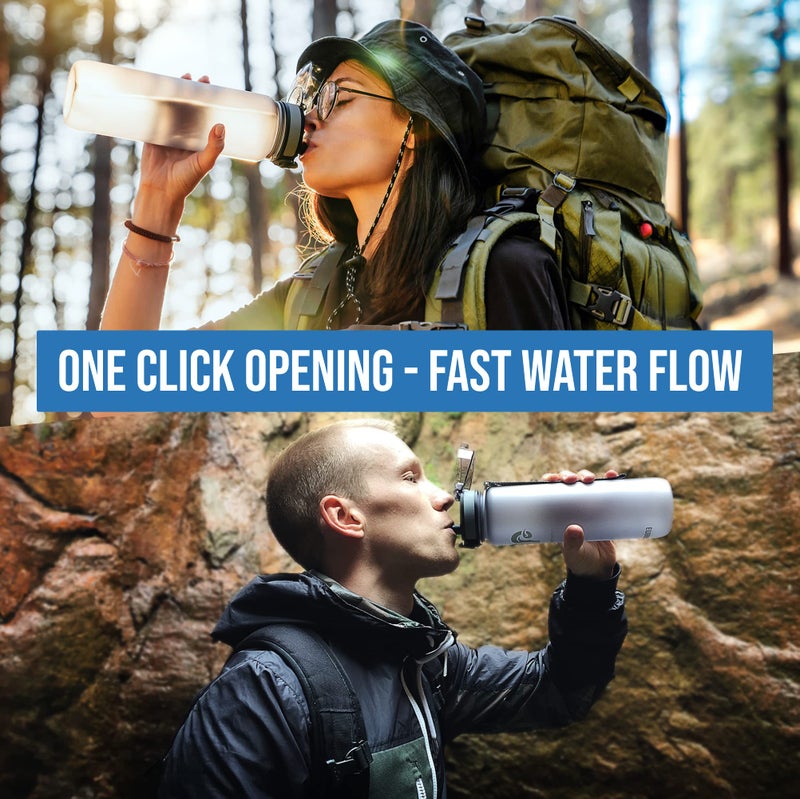 Embrava Best Sports Water Bottle - 32oz - Spill Proof & Lightweight - Perfect for Fitness & Outdoor Activities - Reusable Plastic - Narrow Mouth, Quart Sized - One-Click Water Bottle - Blue - Image 4